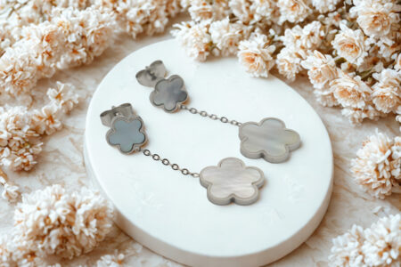 Kolczyki wiszące dwie koniczynki srebrny